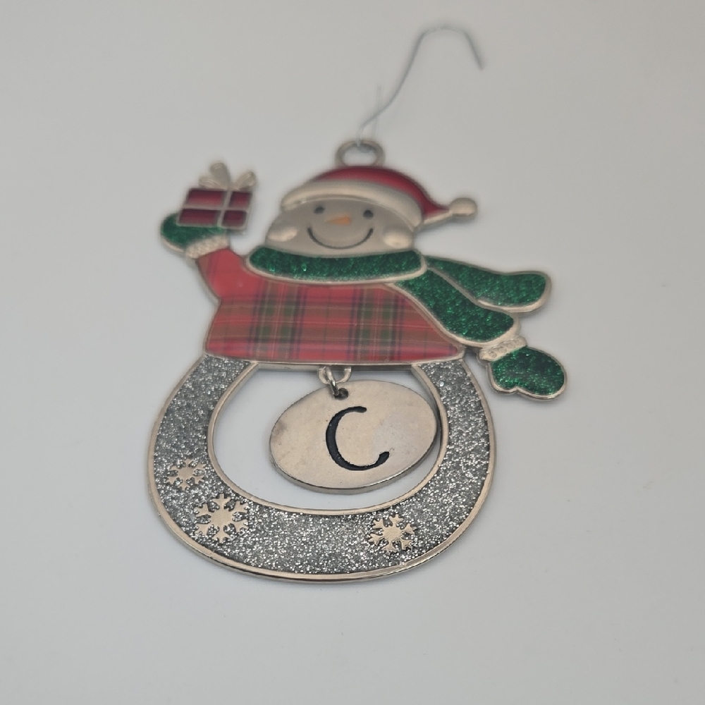 Snowman Christmas Ornament with Initial “C” – Glitter Holiday Decor 🎄⛄